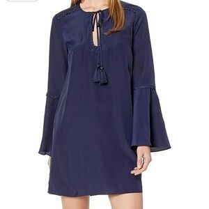 Likely XRevolve Navy Adair Tassel Tie Wide Bell sleeve Long Sleeve Mini Dress
